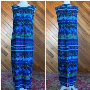Vintage 80s/90s Blue Safari Print Dress